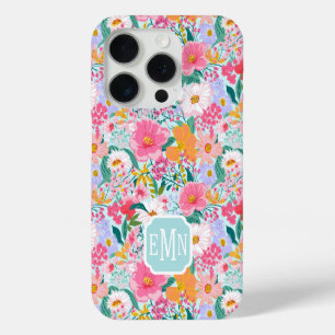 Modern Colourful Floral Garden Monogrammed iPhone 15 Pro Case
