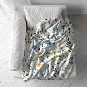 Modern Colourful Floral Garden Wildflowers Nursery Fleece Blanket