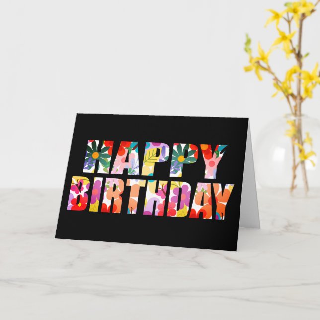 Modern Colourful Floral Happy Birthday   Card (Yellow Flower)