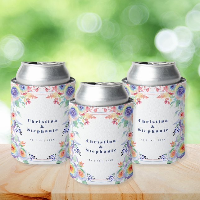 Modern Colourful Floral LGBTQ Wedding Can Cooler (Creator Uploaded)