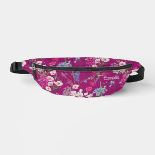 Modern Colourful Floral Pattern Purple Name Custom Bum Bags