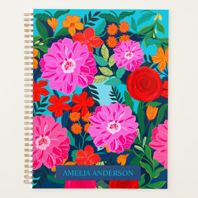 Modern Colourful floral personalised name  Planner (Front)