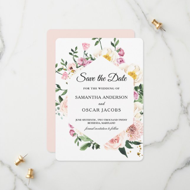 Modern Colourful Floral  Save The Date (Front/Back In Situ)