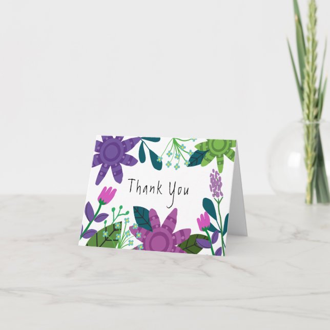 Modern Colourful Floral  Thank You Card (Front)