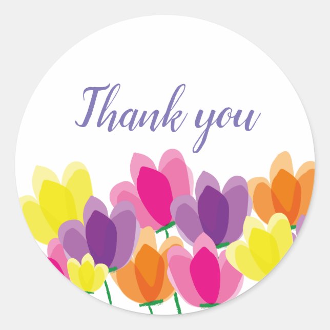 Modern Colourful Floral Thank You   Classic Round Sticker (Front)