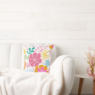 Modern colourful floral White Cushion