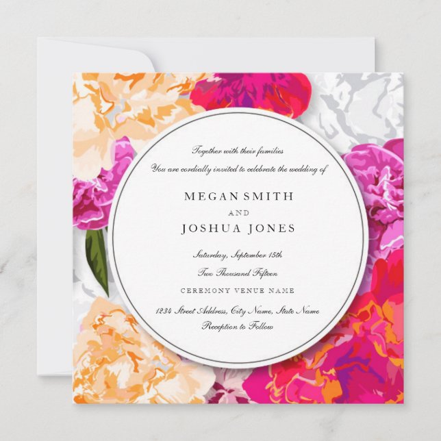 Modern Colourful Floral Wreath Wedding Invitation (Front)