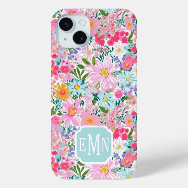 Modern Colourful Flower Garden Monogrammed Case-Mate iPhone Case (Back)