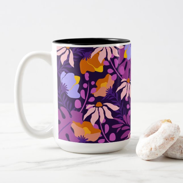 Modern Colourful Flower Two-Tone Coffee Mug (With Donut)