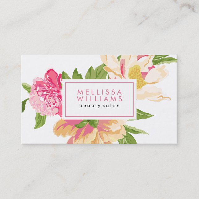 Modern Colourful Flowers Illustration Business Card (Front)