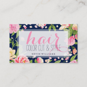 Modern Colourful Flowers Illustration Hair Stylist Business Card
