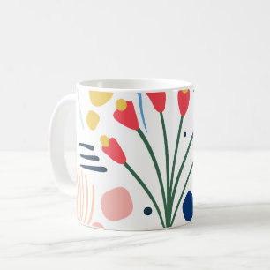 Modern Colourful Foliage Floral Pattern White Coffee Mug
