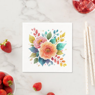 Modern Colourful Fowers Watercolor Napkin