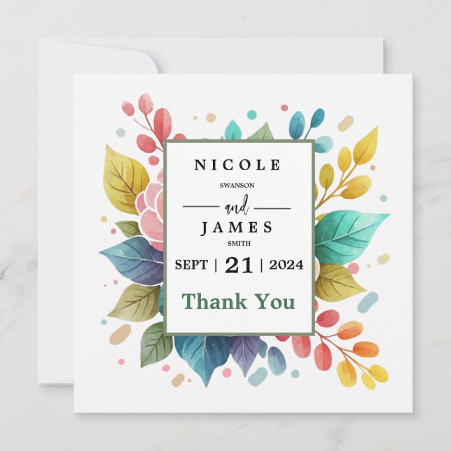 Modern Colourful Fowers Watercolor Thank You Card (Front)
