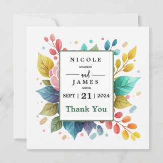 Modern Colourful Fowers Watercolor Thank You Card