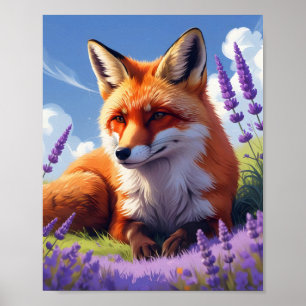 Modern Colourful Fox In A Vibrant Lavender Field Poster