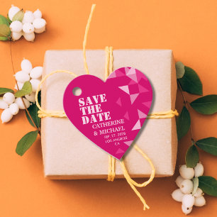 Modern Colourful Fuchsia Pink Heart Save The Date Favour Tags