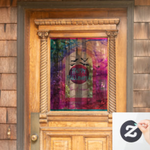  Modern Colourful Full Moon Spooky Happy Halloween Window Cling
