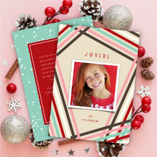 Modern Colourful Fun Candy Stripes Christmas Photo Holiday Card