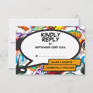 Modern Colourful Fun Comic Book Stylish Wedding RSVP Card