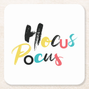 Modern, colourful, fun, cool, trendy Hocus Pocus Square Paper Coaster