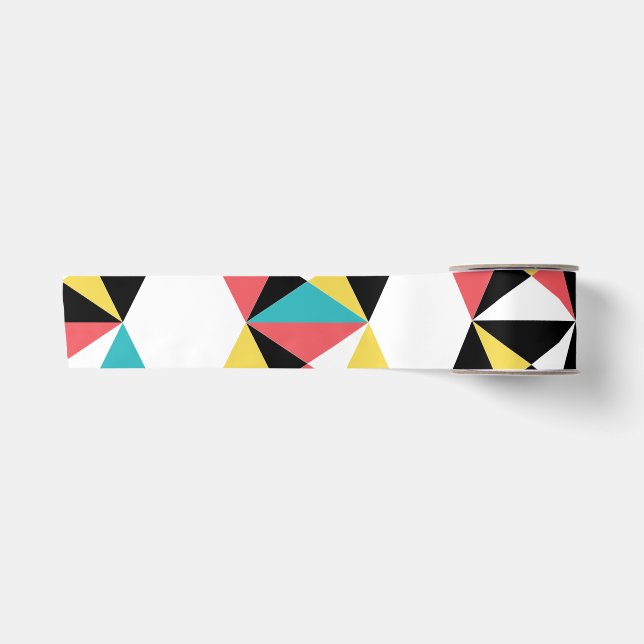 Modern, colourful, fun, trendy, geometric pattern satin ribbon (Front)
