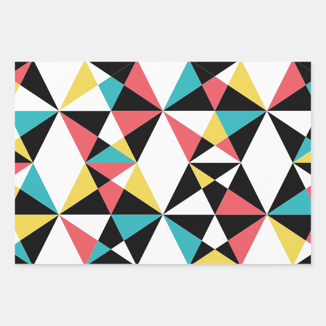 Modern, colourful, fun, trendy, geometric pattern wrapping paper sheet (Front)