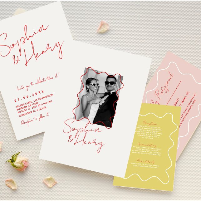 modern Colourful Fun Wavy Handwritten Wedding Invitation (Creator Uploaded)
