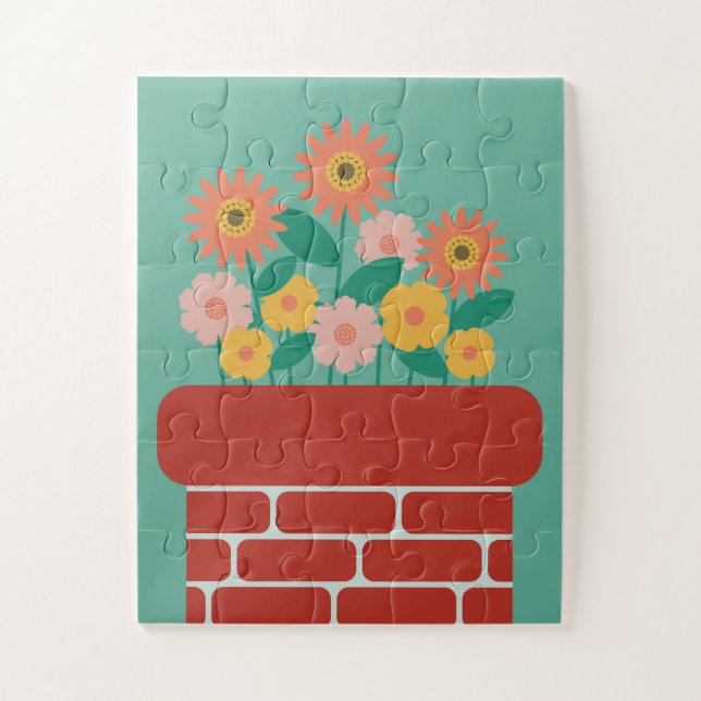 Modern Colourful Garden Blooming in Brick Chimney Jigsaw Puzzle (Vertical)