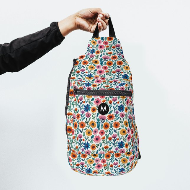 Modern Colourful Garden Floral Pattern Monogram Sling Bag (Creator Uploaded)
