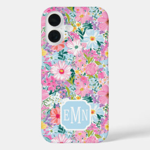 Modern Colourful Garden Monogrammed iPhone 16 Case