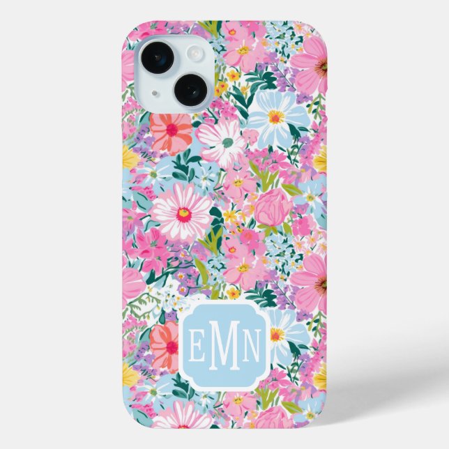Modern Colourful Garden Monogrammed Case-Mate iPhone Case (Back)