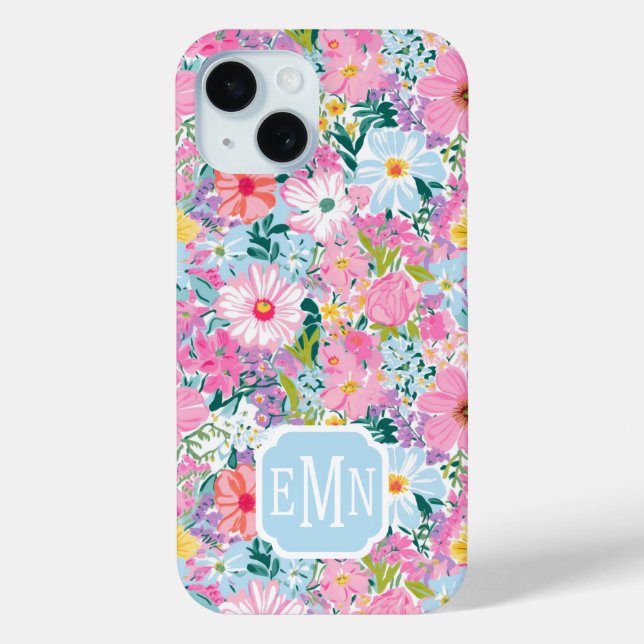 Modern Colourful Garden Monogrammed Case-Mate iPhone Case (Back)