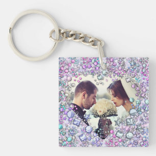 Modern Colourful Gems Heart Shaped Keepsake Key Ring