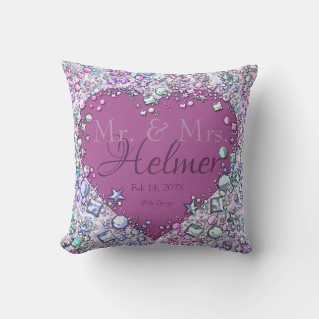 Modern Colourful Gems Heart Shaped Wedding Keepsak Cushion (Front)