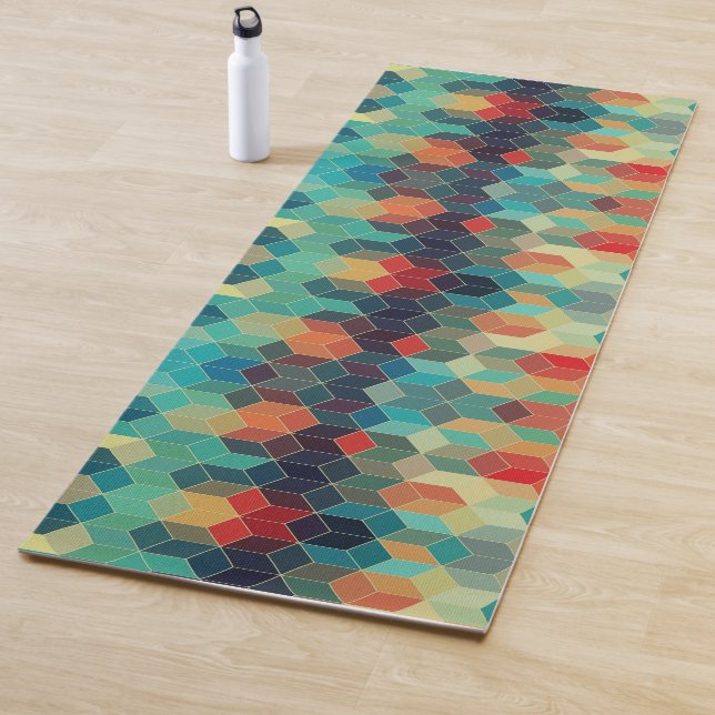 Modern Colourful Geometric Cubes Pattern Yoga Mat (In Situ)