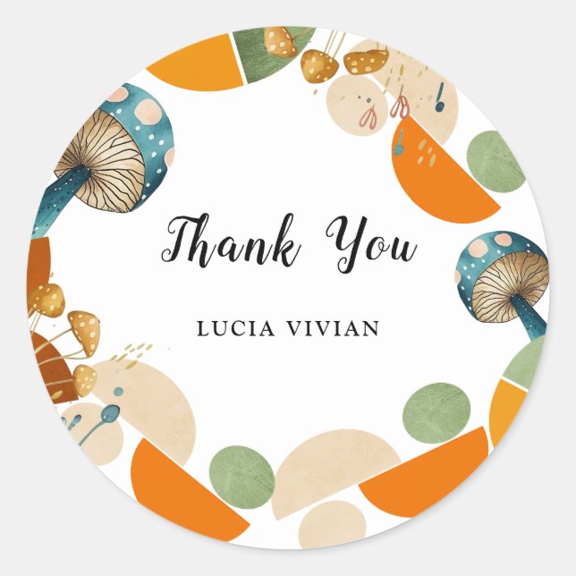 Modern Colourful Geometric Little Mushroom Classic Round Sticker (Front)