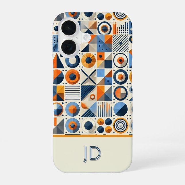 Modern Colourful Geometric Monogrammed iPhone 16 Case (Back)