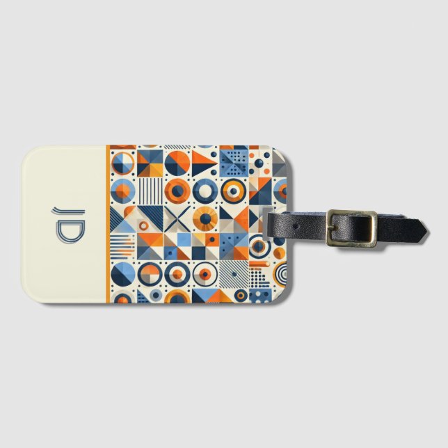 Modern Colourful Geometric Monogrammed Luggage Tag (Front Horizontal)