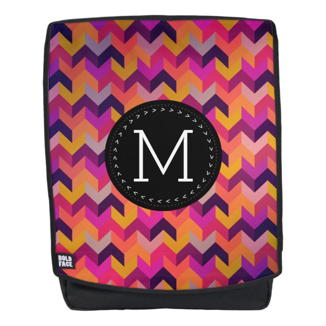 Modern Colourful Geometric Pattern Custom Monogram Backpack (Front)