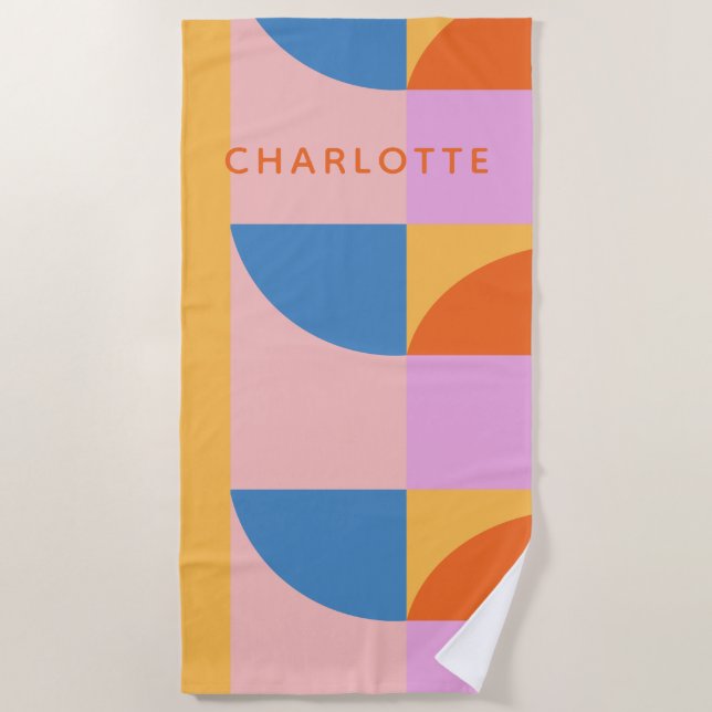 Modern Colourful Geometric Shapes Personalised Beach Towel (Front)