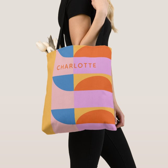 Modern Colourful Geometric Shapes Personalised Tote Bag (Close Up)