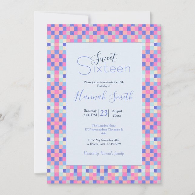 Modern Colourful Geometric Squares Pattern Invitation (Front)