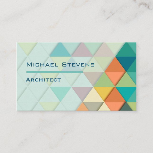 Modern Colourful Geometric Triangles Architect Business Card (Front)