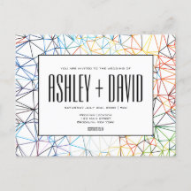 Modern Colourful Geometric Wedding Postcard