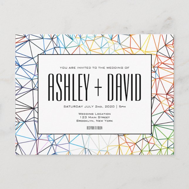 Modern Colourful Geometric Wedding Postcard (Front)