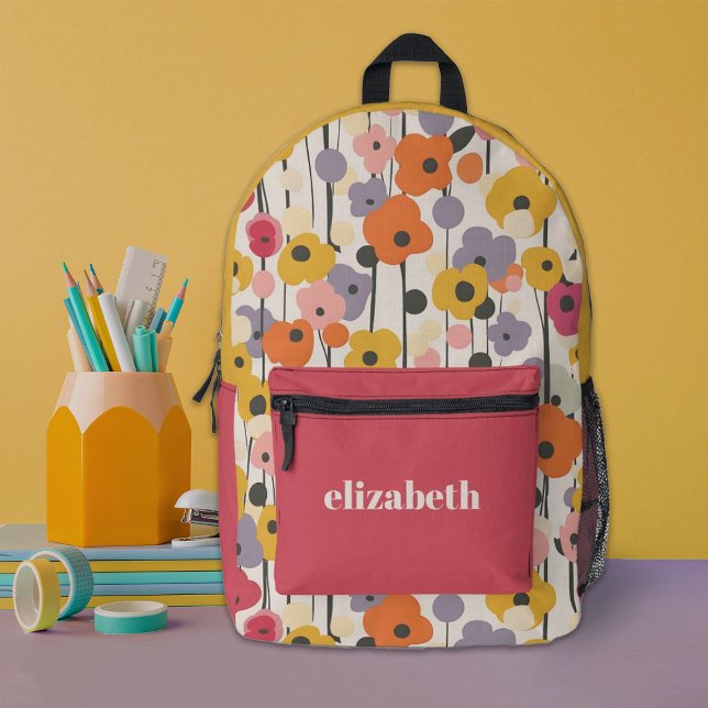 Modern Colourful Girls Floral Pattern Printed Backpack (A cute modern floral pattern backpack, so stylish for back to school.)