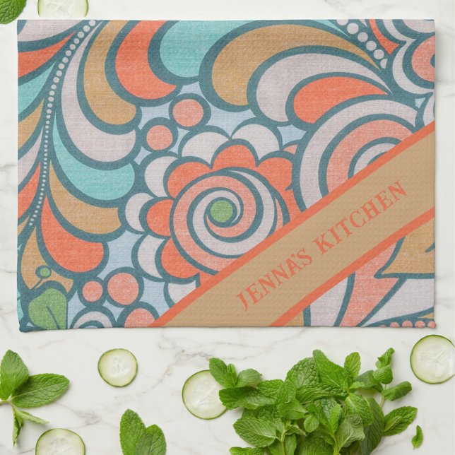 Modern Colourful Girly Retro Vintage Pattern Tea Towel (Creator Uploaded)