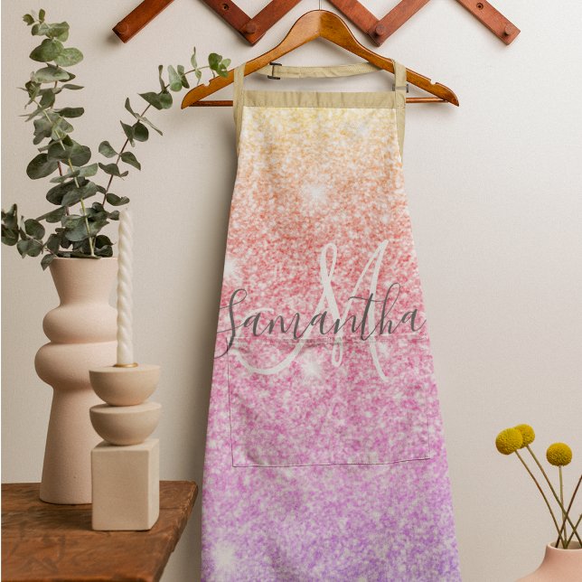 Modern Colourful Glitter Sparkles Personalised Nam Apron (Creator Uploaded)