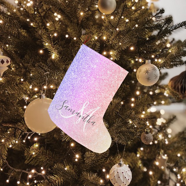 Modern Colourful Glitter Sparkles Personalised Nam Large Christmas Stocking (Creator Uploaded)